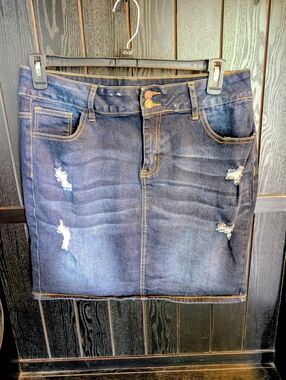 Dark Blue Distressed Denim Skirt - Women's 18